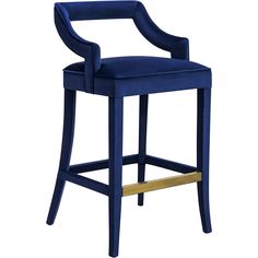 a blue bar stool with gold trim