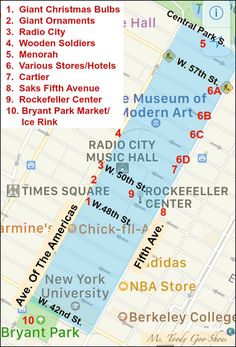 a map showing the location of many different attractions in new york city, including radio stations and subways