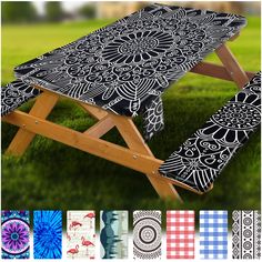 a picnic table with different patterns on it