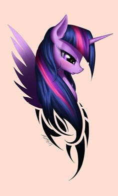 a pink and purple pony with wings on it's head, in front of a pink background