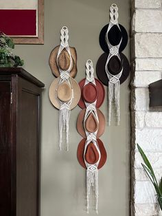 hats and sandals hanging on the wall