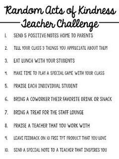 the random acts of kindness teacher challenge