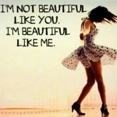 a woman in a short dress is dancing with the words i'm not beautiful like you, i'm beautiful like me