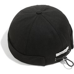 a black hat with a white tag on it