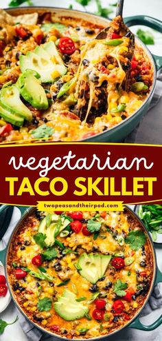 Looking for more vegetarian food ideas for dinner? Try this Vegetarian Taco Skillet! It's made with beans, quinoa, vegetables, cheese, and your favorite Mexican flavors. Pin this delicious vegetarian dinner recipe! Vegetarian Taco Skillet, Meatless Supper Ideas, Veggie Taco Recipes, Meatless Gluten Free Dinners, Low Carb Dinner Recipes Vegetarian, High Protein Meatless Dinner Ideas, Vegetarian Dinners For Family, Vegetarian Family Recipes, Dinners No Meat