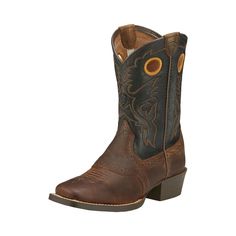 Steeped in the same solid tradition as Mom and Dad's Heritage Roughstocks, the Ariat� Heritage Roughstock Western Boots for Toddlers or Kids give young cowboys long lasting comfort. One of Ariat's most popular Western styles, this easy wearing Heritage Roughstock for little feet features a full-grain leather foot and upper with sharp looking saddle vamp and classic stitching. Cushioning footbeds soften every step. Sturdy, long-lasting outsoles. Square toe. Pull holes in shaft make it easier for Boots For Kids, Square Toe Western Boots, Military Appreciation, 5 Kids, 3 Kids, 4 Kids, Good Brands, Western Boots, Full Grain Leather