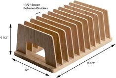 a set of six wooden dividers with measurements for each side and the width between them