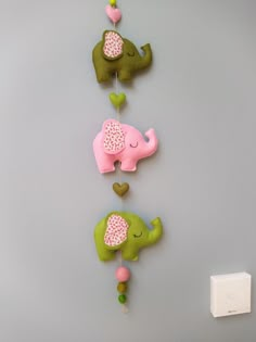 an elephant mobile is hanging on the wall