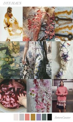 a collage of photos with different colors and patterns on them, including pinks, oranges, yellows, and greens