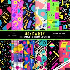 colorful digital papers with abstract shapes and lines