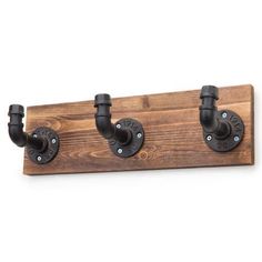 Industrial Style Wood & Pipe 3-Hook Coat Rack - MyGift Scarf Rack, Coat Rack Hooks, Rustic Coat Rack, Burnt Wood, Wood Pipe, Wooden Coat Rack, Hook Wall, Pipe Fitting, Wall Mounted Coat Rack