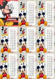 a mickey mouse calendar with the numbers for each character