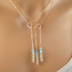 Aquamarine Lariat Necklace Rose Gold Yellow Gold or Sterling Gemstone Necklace Diy, Jewelry Rose Gold, Preppy Jewelry, Metalsmithing Jewelry, Necklace Rose Gold, Necklace Rose, Classy Jewelry, Star Jewelry, Rose Gold Jewelry