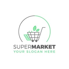 a supermarket logo with a shopping cart filled with leaves and the words supermarket on it