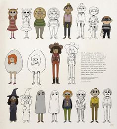 an illustrated book with people dressed up in halloween costumes and characters from the animated series