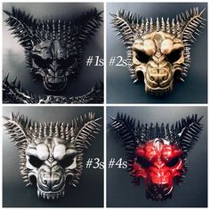 four different masks with spikes on them