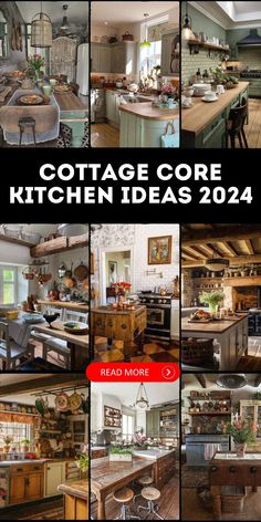 a collage of photos with the words cottage core kitchen ideas 2014