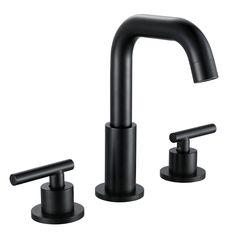 two black faucets with handles and nozzles on the sides, one is shown