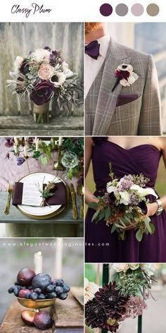 the wedding color scheme is purple and gray