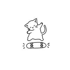 a black and white drawing of a cat on a skateboard with its paws in the air