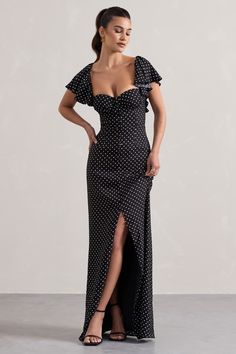 Dress And Shawl, Button Maxi Dress, Midi Bridesmaid Dress, Black Polka Dot Dress, Club L London, Short Women Fashion, Black Tie Gala, Party Dress Long Sleeve, Maxi Dress Prom