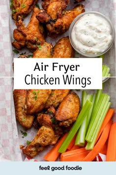 air fryer chicken wings with celery, carrots and celery sticks