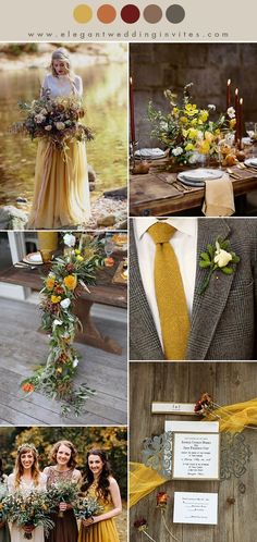 the wedding color scheme is yellow and brown