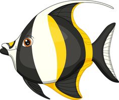 a black and yellow fish on a white background