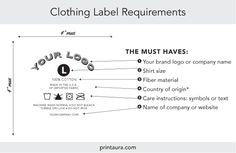 the label for clothing labels is shown in black and white, with an arrow pointing to the