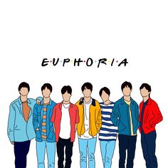 a group of men standing next to each other in front of the word euphoria