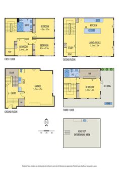 three floor plans for a two story house with lofts and an attached kitchen area