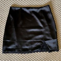 Adika Black Satin Mini Skirt With Lace Detail On Hem. Nwot. Side Zipper And Eye Hook Closure. Lined.No Snags Or Pulls. Length 16 ½” Including Lace. Black Satin Mini Skirt, Satin Clothes, Satin Mini Skirt, Skirt With Lace, Eye Hook, Black Satin, Lace Detail, Side Zipper, Mini Skirt