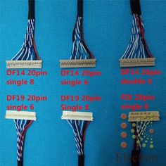 four different types of wires connected to each other and labeled in red, white, and blue