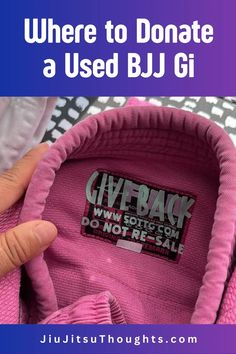 someone holding up a pink jacket with the words, where to donate a used bj gi