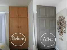 before and after pictures of a bedroom closet