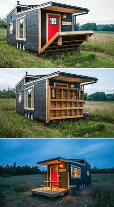 the tiny house is made out of wooden planks