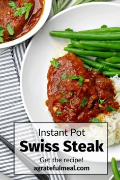 instant pot swiss steak served with rice and green beans