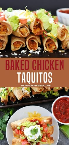 baked chicken taquitos with salsa and lettuce