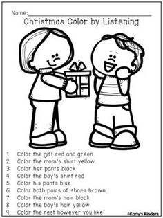 christmas color by listening activity for kids