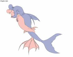 an image of two mermaids that are hugging each other on their backs, one is pink and the other is blue