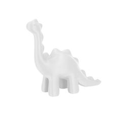 a white plastic dinosaur toy on a white background