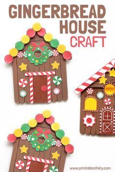 two gingerbread house crafts with candy canes