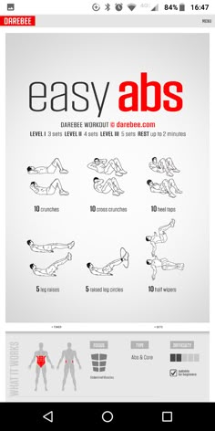 the easy abs workout screenshot shows how to do exercises for beginners and advanced athletes