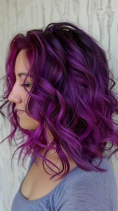 25 Prettiest Purple Hair Color Ideas To Make Your Hair Pop Vivid Hair Color Bob, Fun Hair Color Ideas Short, Purple Magenta Hair, Purple Hair Bob, Purple Hair Styles, Hair Color Rainbow, Purple And Pink Hair, Purple Pink Hair, Purple Hair Ideas