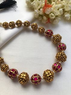 Gold Beads Chain Designs, Navratan Sets In Gold, Nakshi Balls Mala, Nazariya Bracelet For Women, Gold Balls Necklace Indian, Beads Gold Jewellery Designs, Beads Jewelry Indian Gold, Pearl Bangles Gold, Ruby Jewelry Necklaces