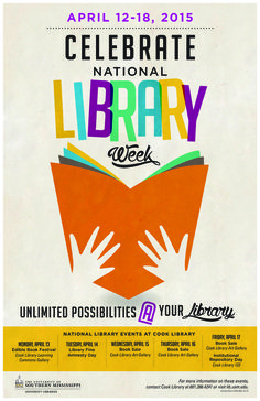 an advertisement for the celebrate national library week with hands holding a book in front of it