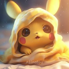 a cute little pikachu wrapped in a blanket