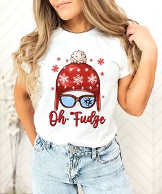 Oh Fudge Shirt - Christmas Vacation Shirt - Funny Christmas Shirt - Holiday Family Shirt - Christmas Holiday Gift - Christmas Party Sweater How can I order? 1️) Please review all the information provided before placing an order 2️) Select the shirt type and size. 3️) Select the color of the shirt using the following options. 4️) Please add the vinyl color (white or black) in the optional message section of the order. 5️) Need more Items? Add the current item in the cart. And If you like to add more items to your order please press the back button and repeat steps 1-4 again. 6️) Once all your desired items are in your cart you may complete your order by entering your payment method, desired shipping address and click submit. When will my product arrive? Processing Time: 1-3 days During holi Fun Winter T-shirt With Crew Neck, Cotton Tops With Funny Print For Winter, Casual Christmas Festive Shirt, White Casual Christmas Shirt, Casual Crew Neck Holiday Shirt, Festive Winter Shirt With Letter Print, Christmas White Tops With Funny Print, White Christmas Tops With Funny Print, White Christmas Top With Funny Print