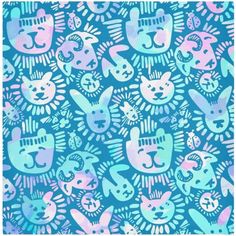 a blue and pink pattern with cats