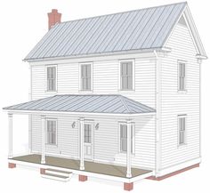 a drawing of a white house with a metal roof